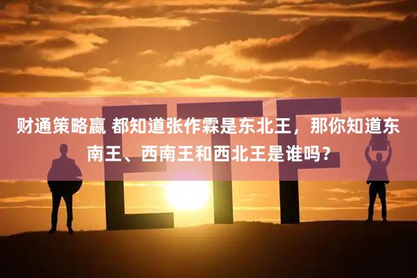 财通策略嬴 都知道张作霖是东北王，那你知道东南王、西南王和西北王是谁吗？
